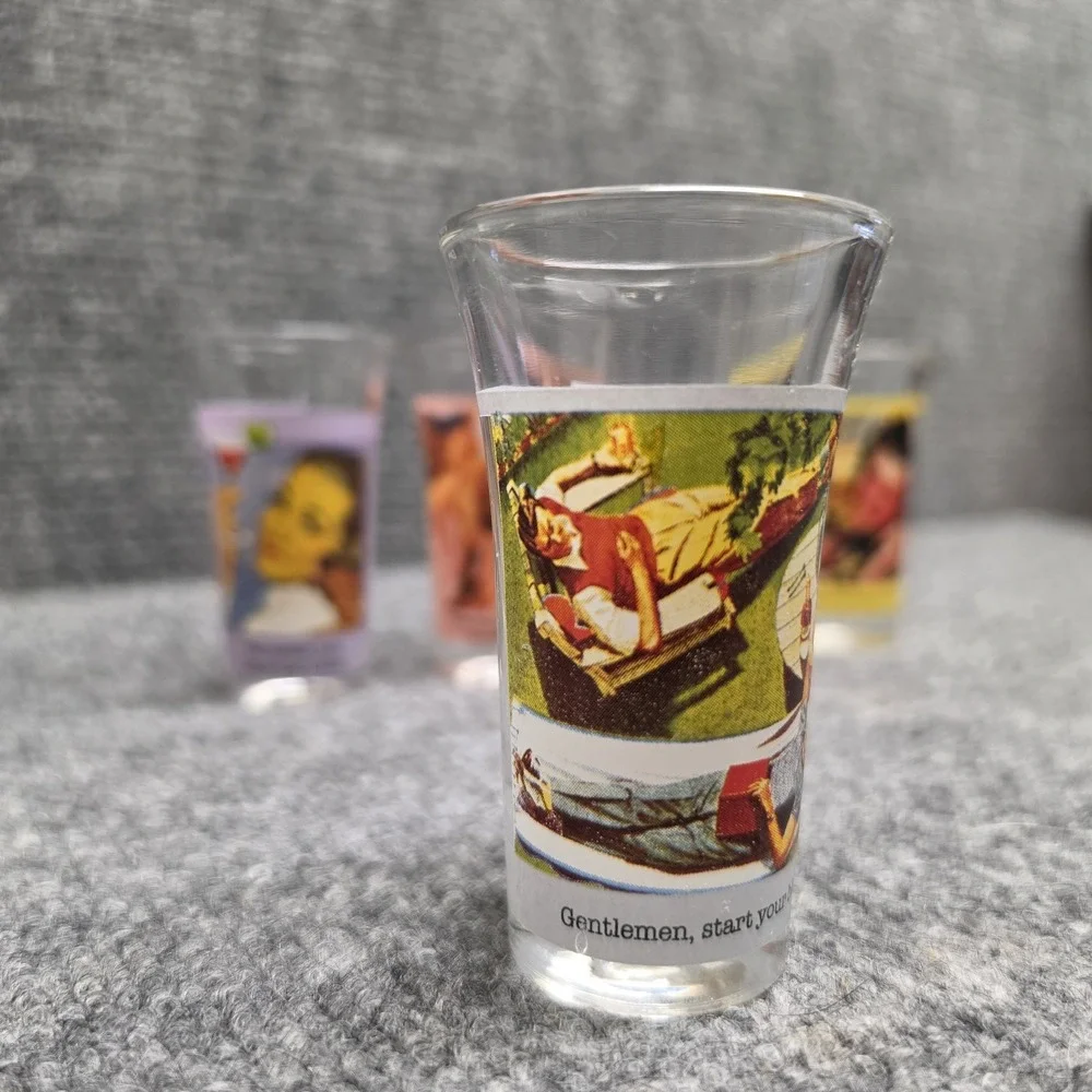 Vintage Anne Taintor Shot Glasses Set of 4 Retro 1950s Funny Humorous Barware